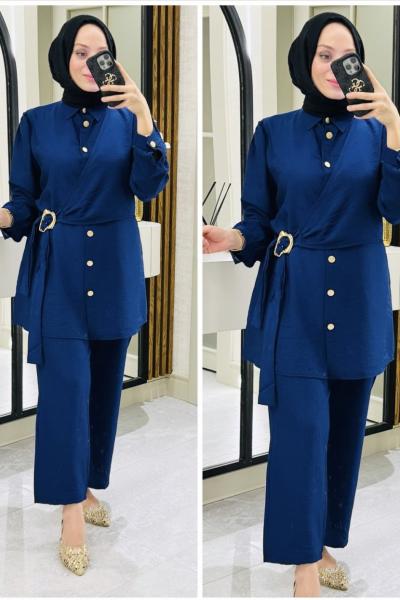 Hilay çilek kumaş takım Lacivert