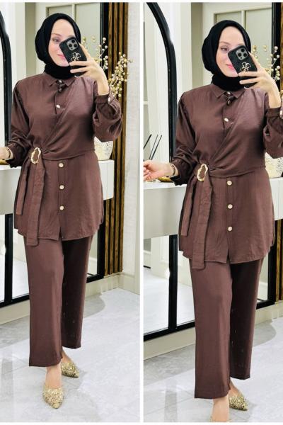 Hilay çilek kumaş takım Kahverengi