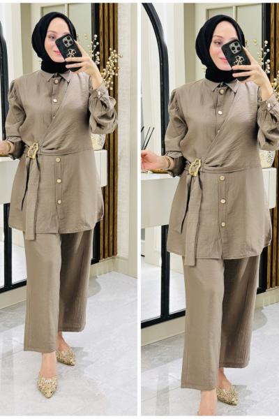 Hilay çilek kumaş takım Vizon