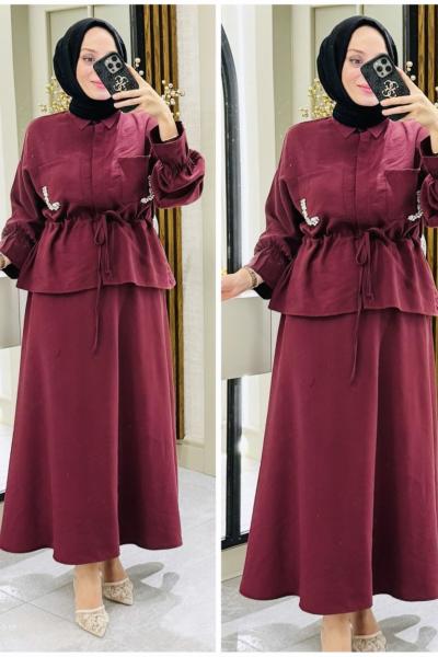 Ahu cepleri taşlı takım Bordo