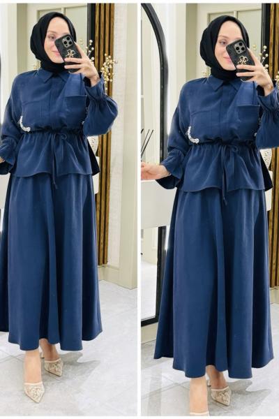 Ahu cepleri taşlı takım Lacivert