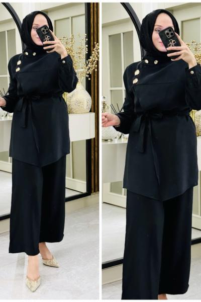 Sedef çapraz tokalı takım Siyah