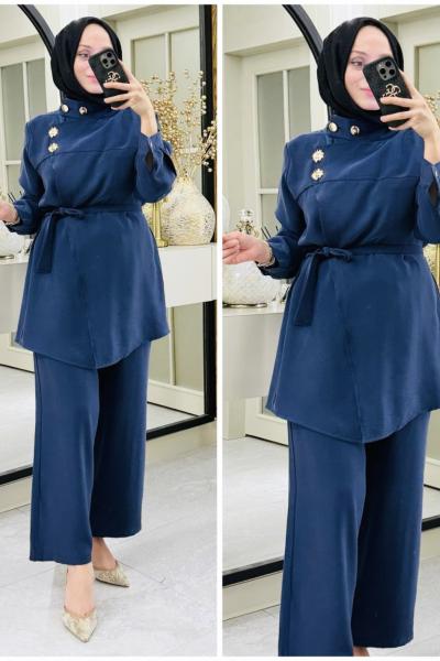 Sedef çapraz tokalı takım Lacivert