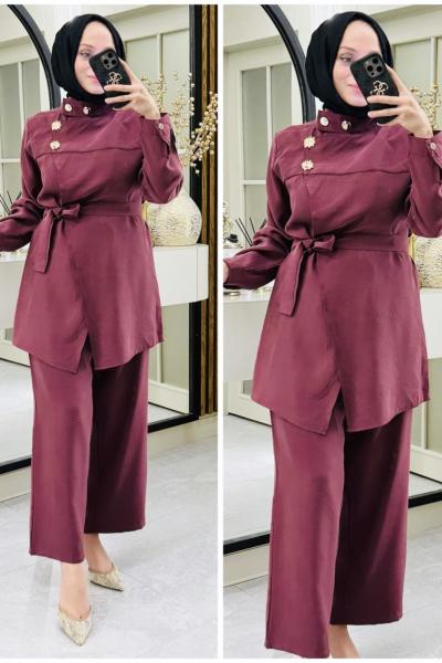 Sedef çapraz tokalı takım Bordo