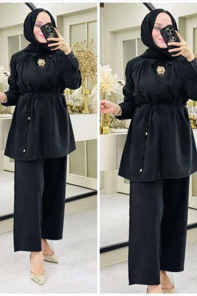 Asya broşlu takım Siyah