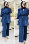Asya broşlu takım Lacivert