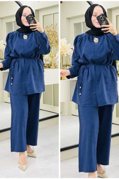 Asya broşlu takım Lacivert