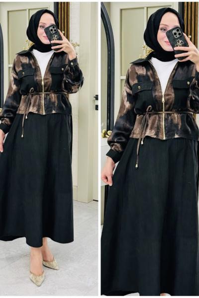 Melis nubuk etekli takım Siyah