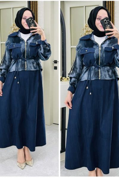 Melis nubuk etekli takım Mavi