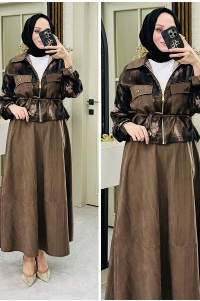 Melis nubuk etekli takım Kahverengi