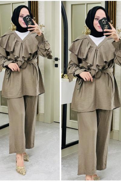 Alya fırfırlı takım Vizon