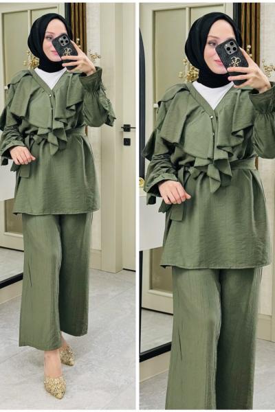 Alya fırfırlı takım Haki