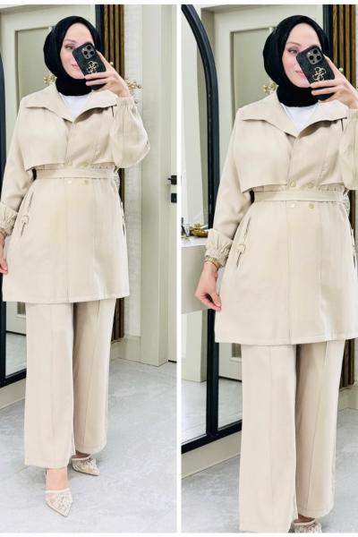 Nazende ipek Kupra takım Taş Rengi