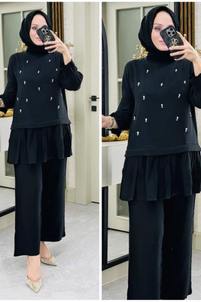 Çiğdem eteği pikseli takım Siyah