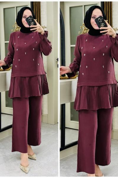 Çiğdem eteği pikseli takım Bordo