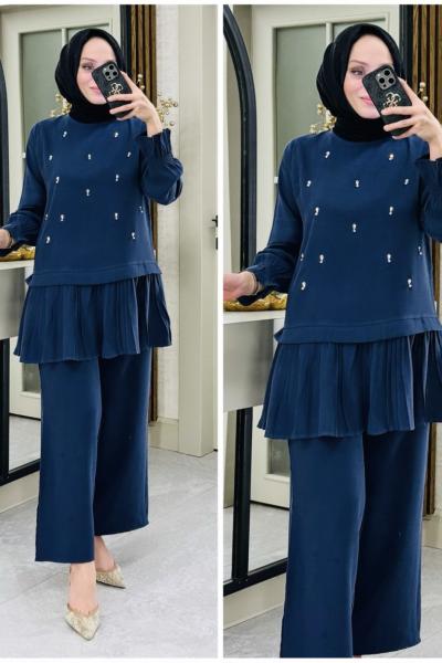 Çiğdem eteği pikseli takım Lacivert