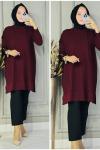 Buket kazayağı desen triko tunik Bordo