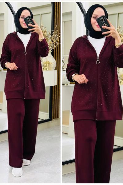 Duru taşlı takım Bordo