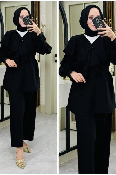 Alya fırfırlı takım Siyah