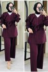 Alya fırfırlı takım Bordo